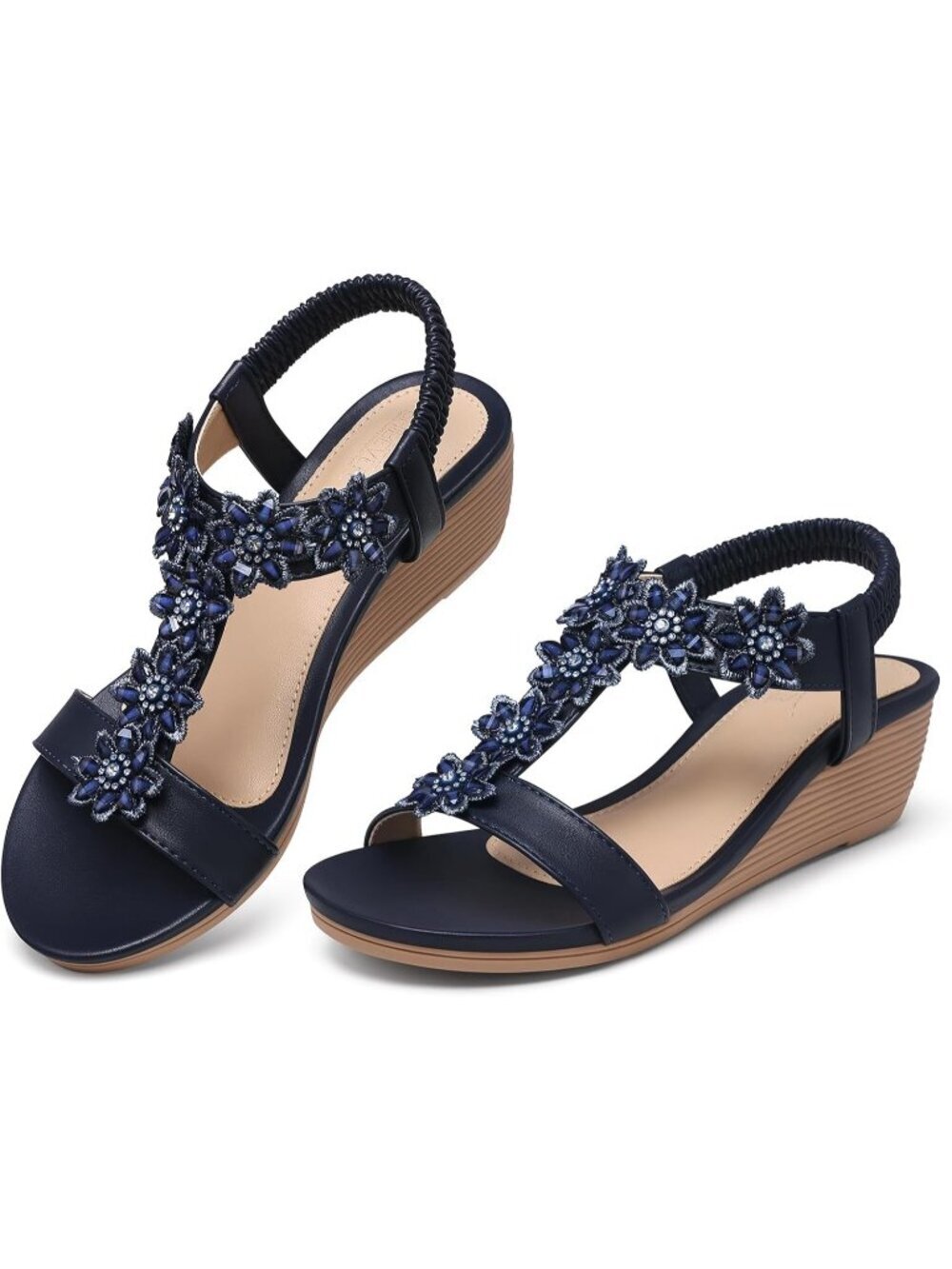 Women's Blue Wedge Sandals Summer Platform Comfortable Low Wedges Shoes
